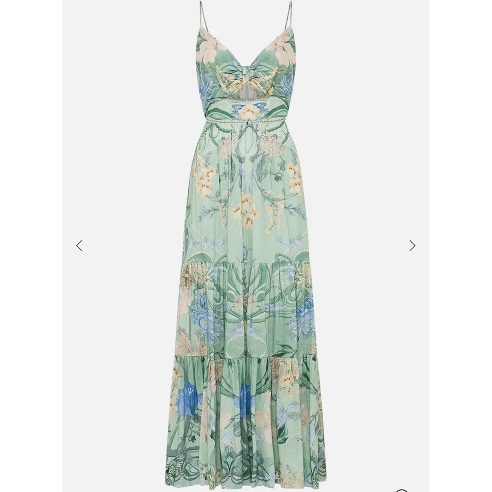 Camilla Mint Green Floral Maxi Dress with Blue and Cream Details - Picture 2 of 14